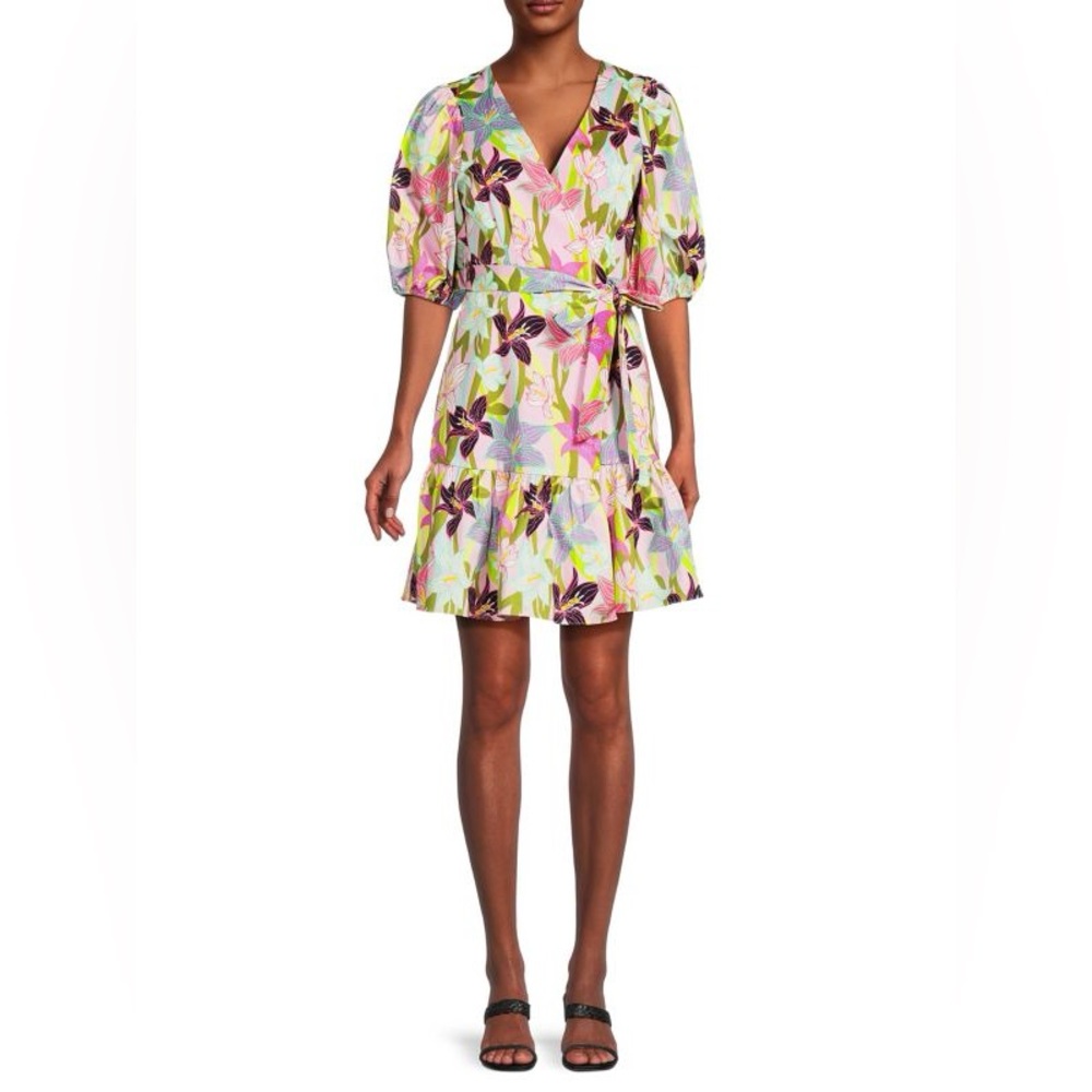 HUTCH
Floral Puff Sleeve Mini Wrap Dress